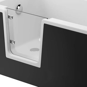 Vaňa s dvierkami Polimat VOVO 160x75 s čiernym čelným krycím panelom + vaňový sifón s výpusťou Click-Clack