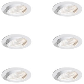 Sada 6 zapustených bodových svetiel biela 9,5 cm vrátane LED 1300 lm stmievateľné IP23 - Gaius