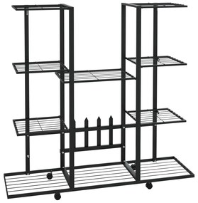 vidaXL Stojan na kvety s kolieskami 94,5x24,5x91,5 cm čierny železný