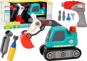 LEAN Toys Pásové rýpadlo na skrutkovanie DIY, kreslené, tyrkysové