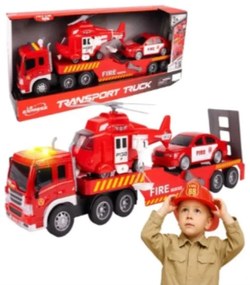 Hasičský transportér s helikoptérou a autom