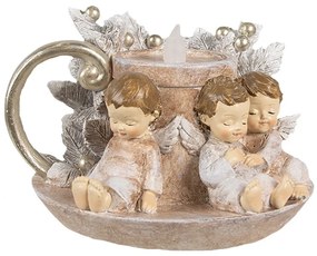 Vianočné dekorácie svietnik s anjelikmi a ľad svetielkom Angel - 14*13*10 cm