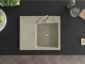 Mexen Ben, 1-komorový granitový drez 600x500x190 mm, pravý + chrómový sifón, béžová, 6523605000-69
