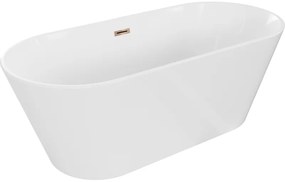 Mexen Flavia, voľne stojaca vaňa 150 x 75 cm, biela, ružové zlato prepad, 54031507500-60