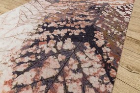 Protišmykový behúň DIGITAL - LEAVES Lístie, béžový / ružový