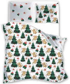 Vianočné saténové posteľné obliečky – motív Mačacie Vianoce - 70 x 90 cm + 140 x 200 cm