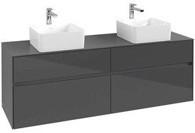 VILLEROY &amp; BOCH Collaro závesná skrinka pod dve umývadlá na dosku, 4 zásuvky, 1600 x 500 x 548 mm, Glossy Grey, C05200FP