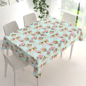 Biante Zamatový obdĺžnikový obrus Tamara TMR-038 Ružová záhrada na svetlo modrom 50x100 cm