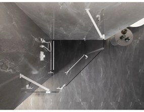 Mexen Lunar, päťuholníkový sprchový kút s ľavým sklonom 90 x 90 cm, 8mm číre sklo, biely profil, 831-090L-090P-20-00-L