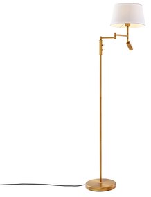 Bronzová stojaca lampa s bielym tienidlom a nastaviteľnou lampou na čítanie - Ladas