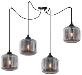 Závesné svietidlo Riffle Spider, 4x grafitové sklenené tienidlo
