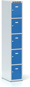 Šatníková skrinka S6 s úložnými boxami, 5 boxov, 1800 x 300 x 500 mm, otočný zámok, modré dvere