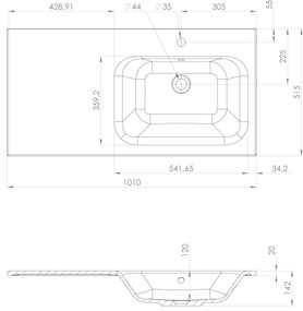 Sapho Sapho, LOREA skrinka 100x46x51,5cm (30+70cm), pravá, dub Alabama/biela matná, LE070-2231-R-02