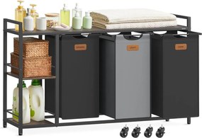 Kôš na prádlo s 3 priehradkami, 150 l, na triedenie bielizne v čiernej a šedej farbe