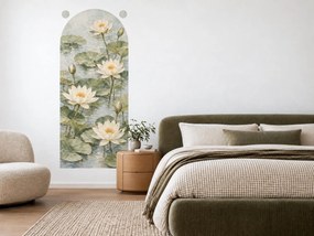 Biele lekná v oblúku akvarelové botanické nálepky na stenu do obývačky oblúk 20 x 46 cm