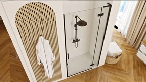 Rea Hugo, 1-krídlové sprchové dvere do otvoru 90x200,5 cm, 6mm číre sklo, čierny profil, KPL-45207