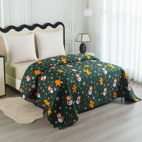 Prehoz na posteľ SNOWMAN AND GINGERBREAD, zelený Rozmer: 170 x 210 cm
