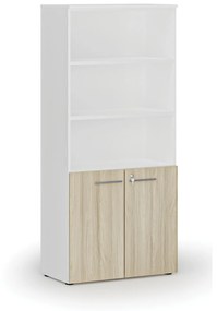 Kombinovaná kancelárska skriňa PRIMO WHITE, dvere na 2 poschodia, 1781 x 800 x 420 mm, biela/dub prírodná