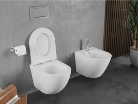 Mexen Lena, závesná WC misa 490x360x340 mm, Rimless Tornádo + toaletné WC sedadlo z duroplastu, biela lesklá, 30220500T
