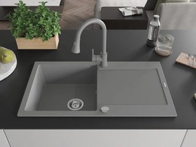 Mexen Leo, 1-komorový granitový drez 900x500x190 mm a drezová batéria Elia, šedá, 6501-71-670101-71