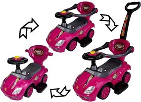 LEAN CARS Detské odrážadlo s vodiacou tyčou Mega Car 3v1, ružové