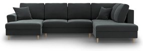 Tmavosivá zamatová rozkladacia/s úložným priestorom rohová pohovka (pravý roh/do "U") Kyoto – Cosmopolitan Design