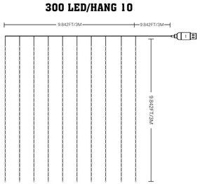 LED RGB Stmievateľný vianočný záves WIZARD 300xLED/USB 3x3m + diaľkové ovládanie