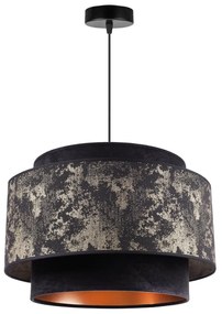 Závesné svietidlo Werona duo 2, 1x čierne/zlaté textilné tienidlo so vzorom, g