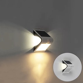 Vonkajšia nástenná lampa biela 14,5 cm so stmievaním a senzorom na solárnom paneli - Daya