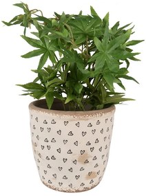 Béžový keramický obal na kvetináč so srdiečkami Hearti L - Ø 16*16 cm