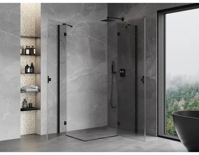 Mexen Mist-H Duo, 2-krídlový výklopný sprchový kút 75 x 80 cm, číre sklo, čierny profil, 8A5-075L-080P-70-00