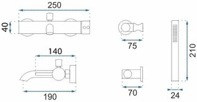 Rea Lungo Grip, vaňová batéria s ručnou sprchovou hlavicou, grafitová, REA-B2352