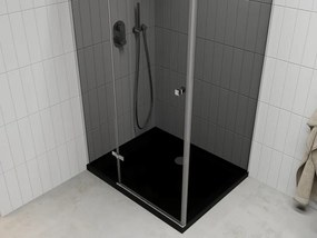 Mexen Roma, sprchový kút s krídlovými dverami 100 (dvere) x 80 (stena) cm, 6mm šedé sklo, chrómový profil + slim sprchová vanička čierna + chrómový sifón, 854-100-080-01-40-4070