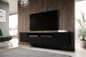 Závesná TV skrinka Nicole 200 cm s výklenkom a zásuvkami - čierna / čierny mat