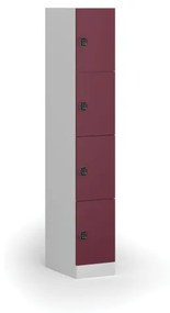Šatníková skrinka s úložnými boxmi, 4 boxy, 1850 x 300 x 500 mm, kódový zámok, červené dvere
