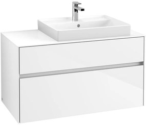 VILLEROY &amp; BOCH Collaro závesná skrinka pod umývadlo na dosku (umývadlo vpravo), 2 zásuvky, 1000 x 500 x 548 mm, Glossy White, C01800DH