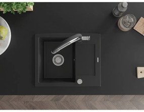 Mexen Enzo, granitový drez 576x465x174 mm, 1-komorový a drezová batéria Duo, čierna, 6506-77-671701-07