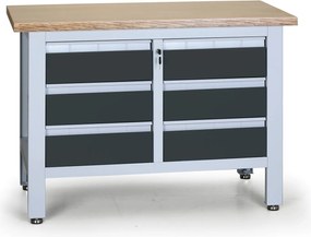 Pracovný stôl do dielne G6, 6 zásuviek, 1200 x 600 x 860 - 900 mm, grafit