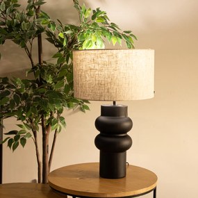 Dizajnová stolná lampa čierna s látkovým tienidlom svetlosivým 35 cm - Alisia