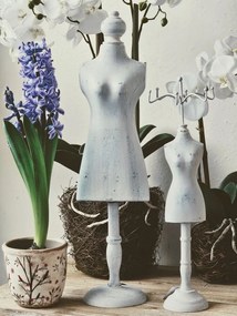 Biely antik drevený stojan na šperky v tvare figuríny - 12*12*39 cm