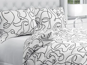 Biante Bavlnené posteľné obliečky Sandra SA-570 Abstraktné tváre na bielom Predĺžené 140x220 a 70x90 cm