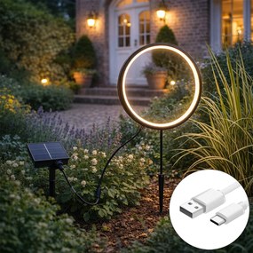 Bodové svetlo čierne 50 cm vrátane nabíjateľnej a solárnej LED IP65 - Adalind