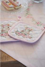 Ružová bavlnená utierka s kvetmi Floral Easter Bunny - 50*70 cm