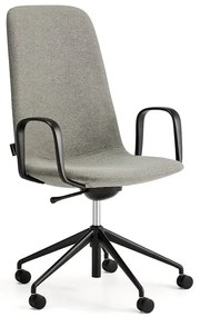 Stolička LANGLEY, stredný sedák, s kolieskami a podrúčkami, čierna/zelenošedá