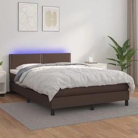 Boxspring posteľ s matracom a LED hnedá 140x200 cm umelá koža 3134168