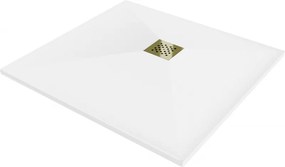Mexen Stone+, štvorcová vanička z minerálneho kompozitu 100 x 100 cm, biela, zlatá lesklá krytka, 44101010-G