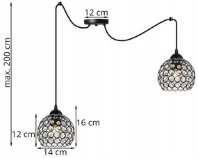 Závesné svietidlo Crystal Spider, 2x čierne krištáľové tienidlo