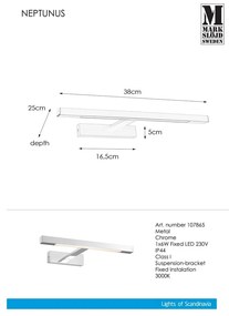 LED nástenné svietidlo v striebornej farbe (dĺžka 38 cm) Neptunus - Markslöjd