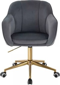 LuxuryForm DESIGN Stolička AVOLA VELUR na zlatej podstave s kolieskami - tmavo šedá