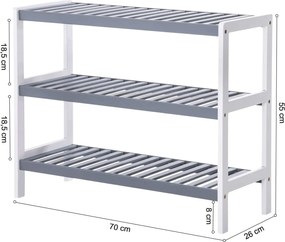 Bambusová polica, 3-úrovňová, biela a šedá